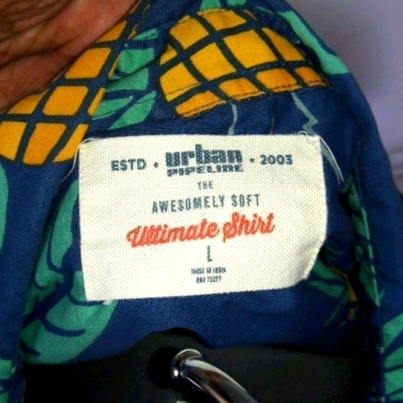 𝅺#urbanpipeline Pineapple Leaf Print Shirt, L - Fun In The Sun - Picture 2 of 5